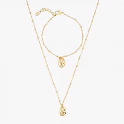 Kaurimuschel Set – Kette & Armband aus Edelstahl – wasserfest