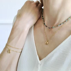 Detailansicht Kauri Shell Kette & Armband aus Edelstahl & Natural Stone Choker