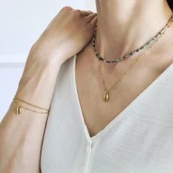 Kombination Kauri Shell Kette & Armband aus Edelstahl & Natural Stone Choker